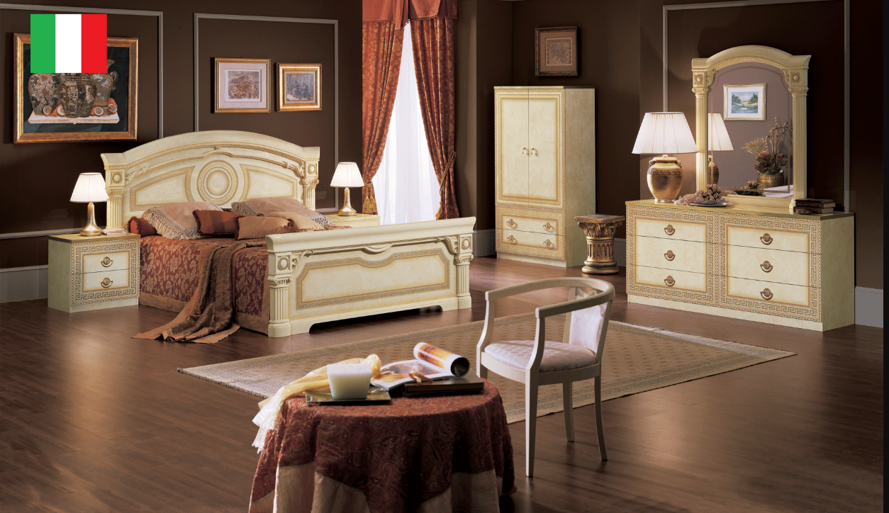 This Panel Bedroom Set offers a perfect way of brining a classic European design to your traditionally decorated bedroom. The standard set is composed of a bed, two nightstands, your choice of dressers and a decorative mirror. The optional man's chest and 4-door wardrobes are available for order at any time at your convenience. Straight panels are in chipboard, then veneered (veneer being a thin layer of solid wood); then the veneers are lacquered using a 6 steps/layers of UV high gloss polyester lacquer. Manufactured according to European and international standards.